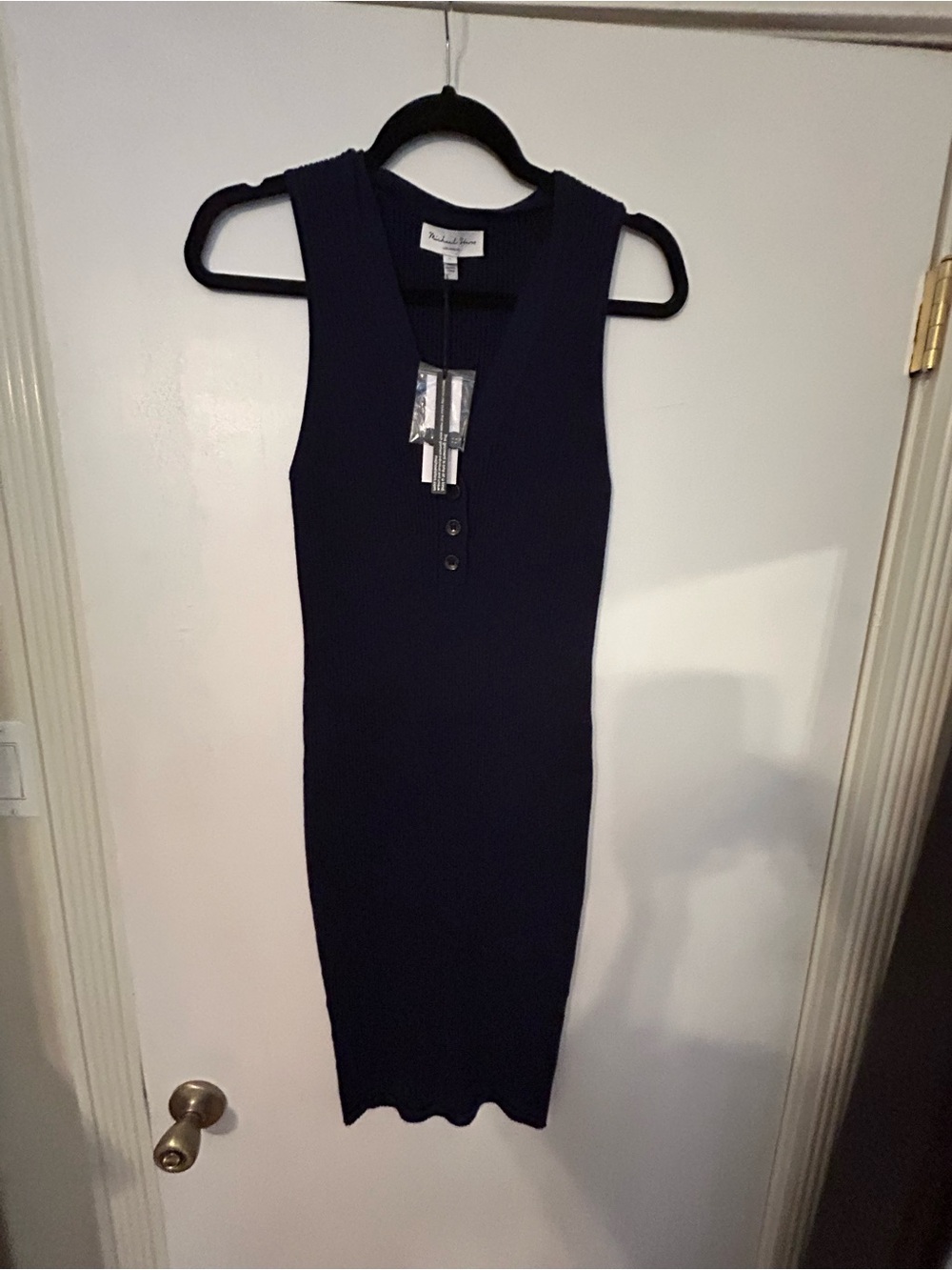 Michael Stars Navy Sleeveless Ribbed Henley Midi Dress